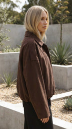 Women's Oversized Suede Look Collared Bomber Jacket