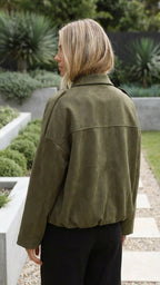 Women's Oversized Suede Look Collared Bomber Jacket