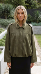 Women's Oversized Suede Look Collared Bomber Jacket