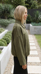 Women's Oversized Suede Look Collared Bomber Jacket