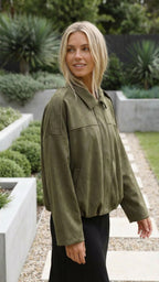 Women's Oversized Suede Look Collared Bomber Jacket