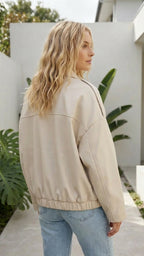Women's Oversized Suede Look Collared Bomber Jacket