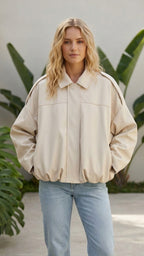 Women's Oversized Suede Look Collared Bomber Jacket