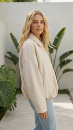 Women's Oversized Suede Look Collared Bomber Jacket