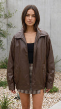 Women's Oversized Faux Leather Bomber Jacket With Zip