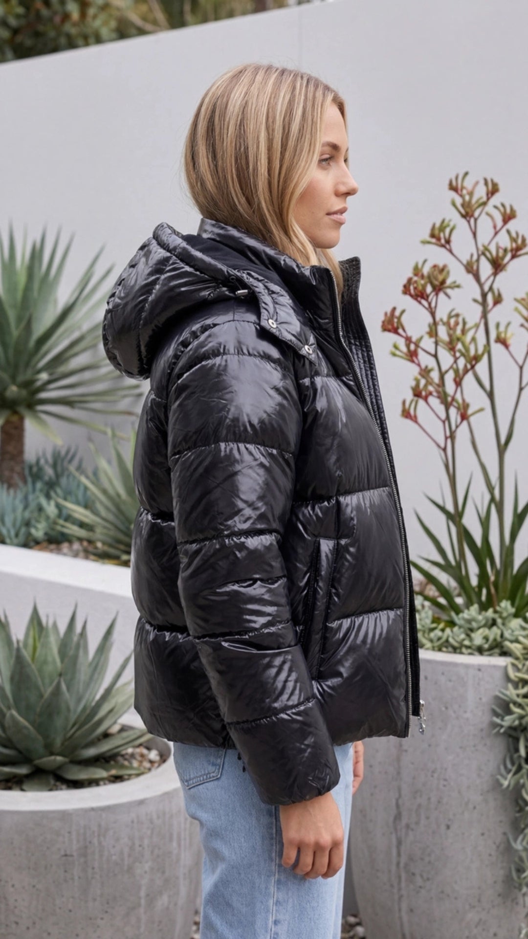 Women's Quilted Puffer Jacket with Removable Hood