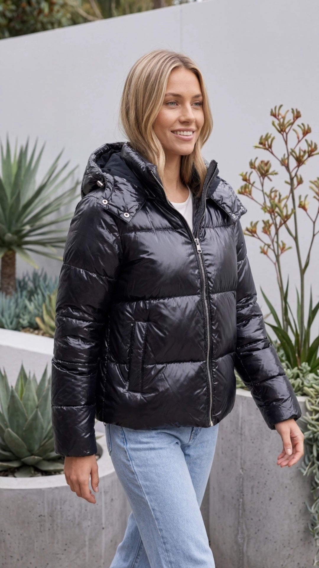 Women's Quilted Puffer Jacket with Removable Hood