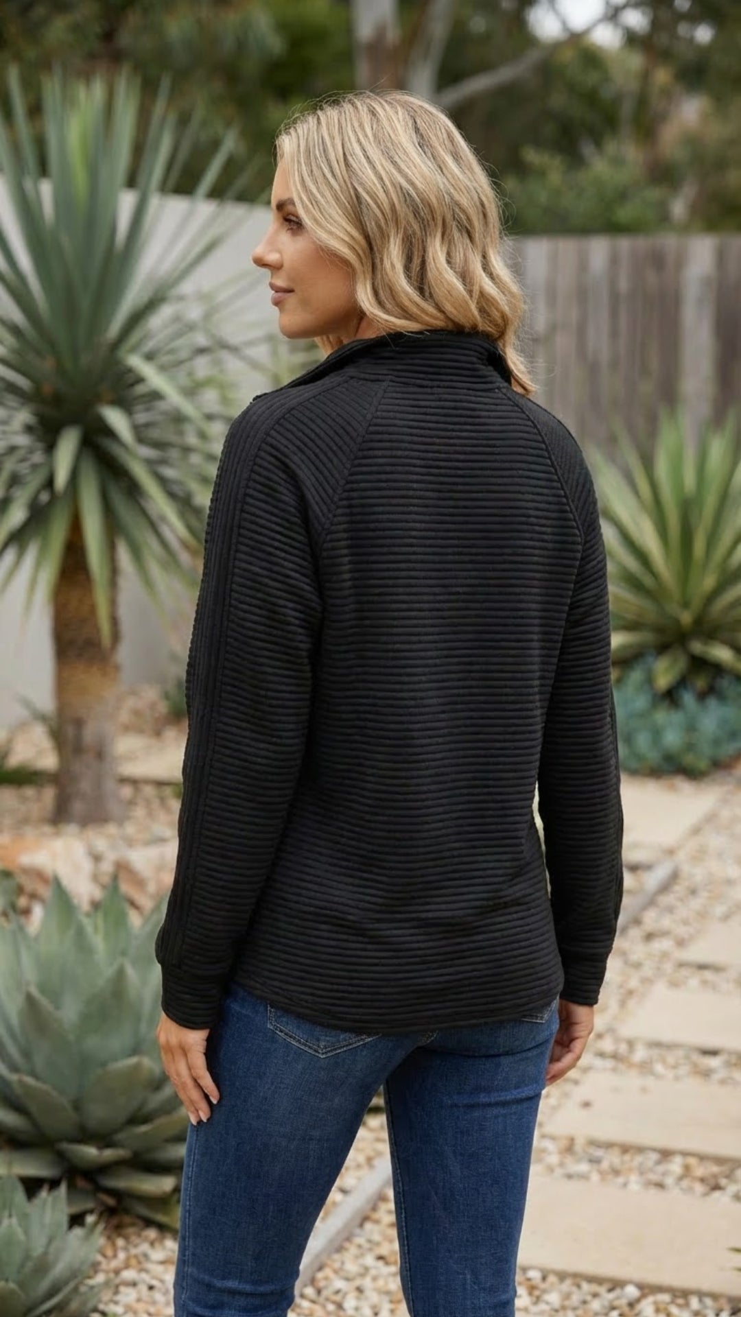 Women's Ribbed Quarter Zip Knit Sweater Pullover