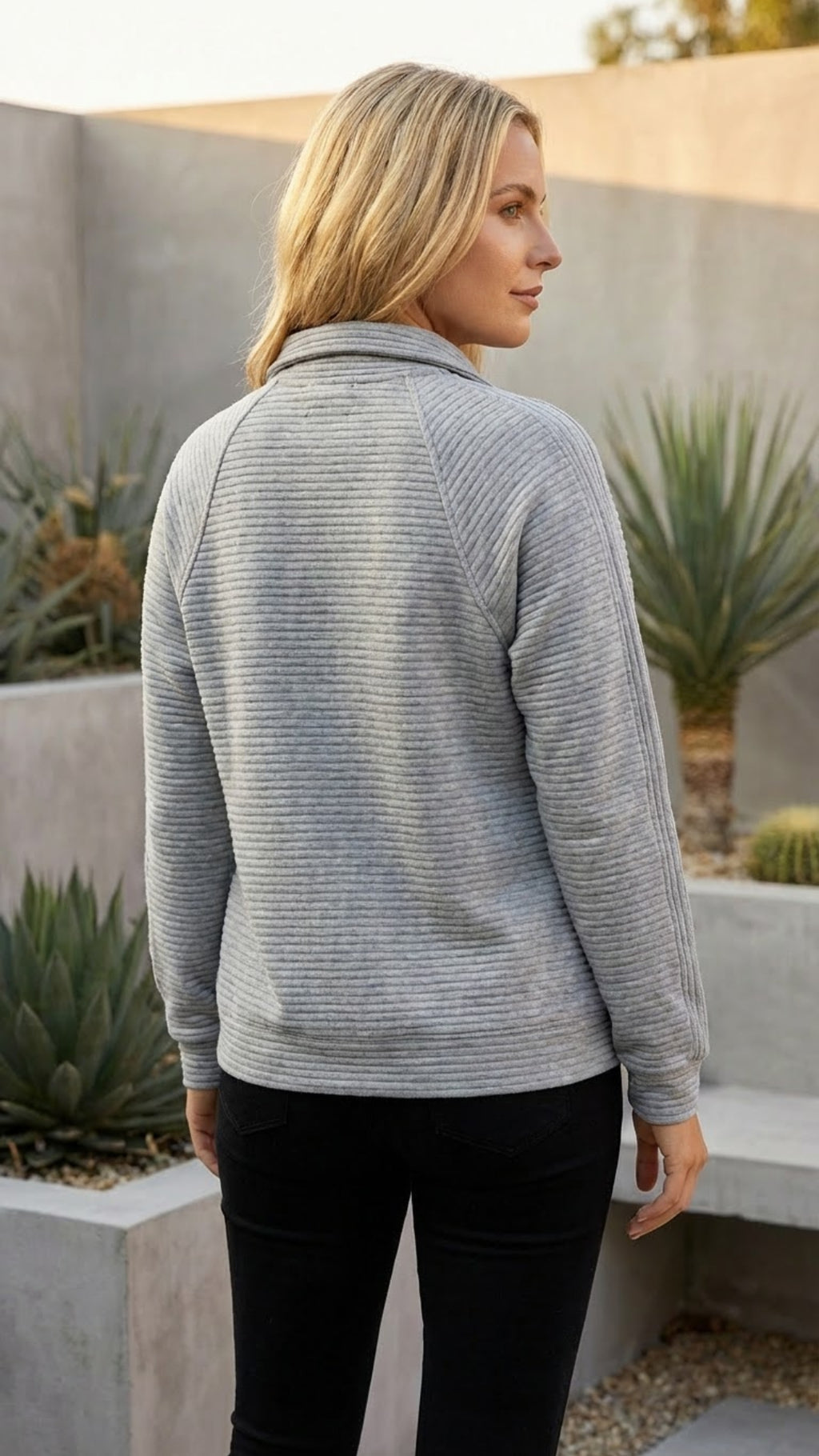 Women's Ribbed Quarter Zip Knit Sweater Pullover