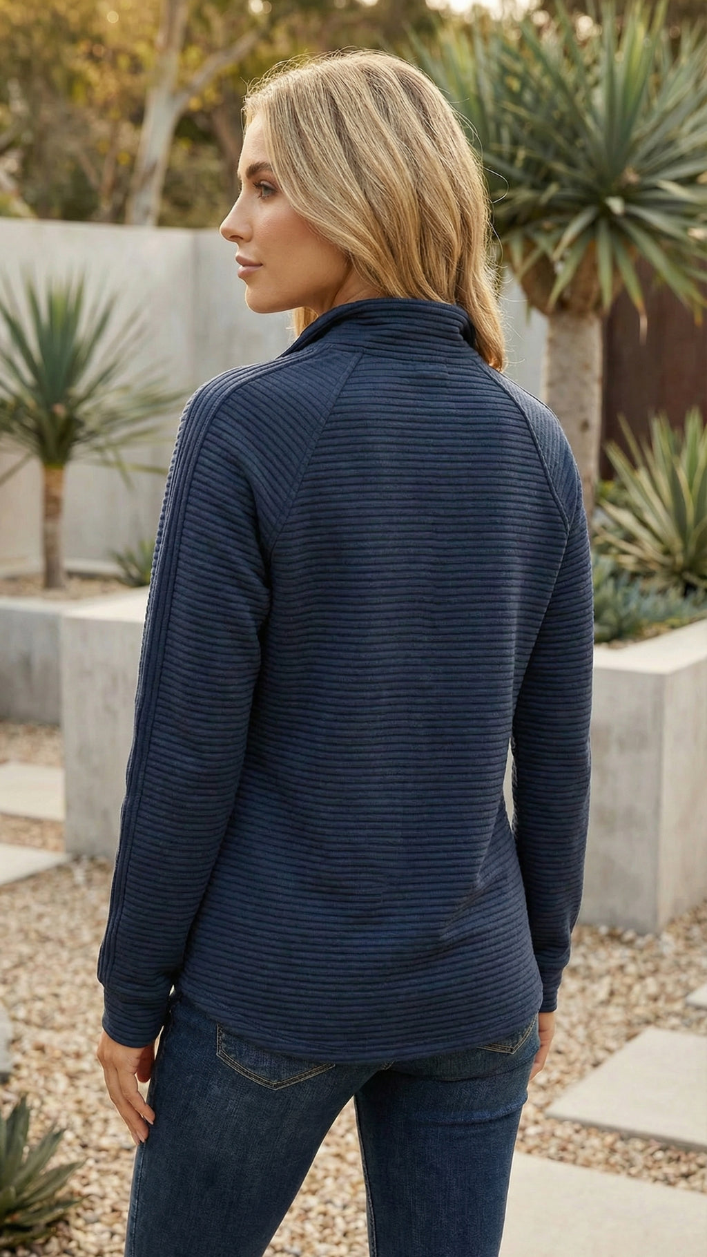 Women's Ribbed Quarter Zip Knit Sweater Pullover