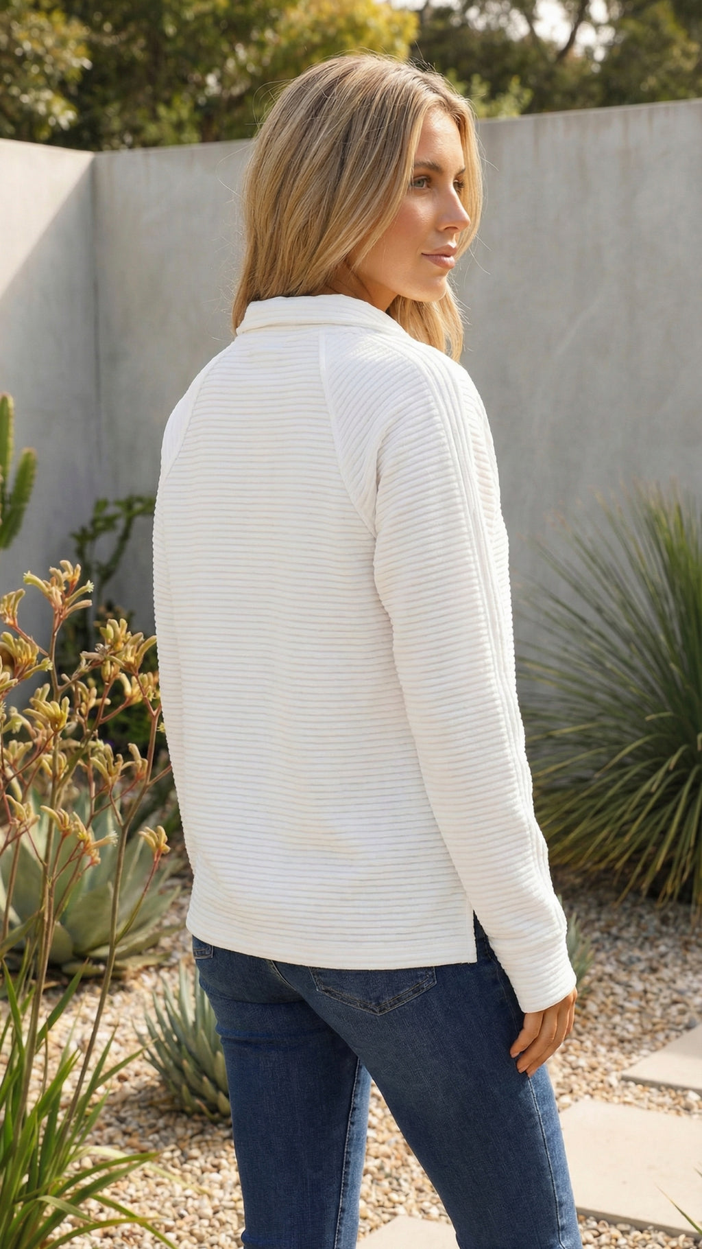Women's Ribbed Quarter Zip Knit Sweater Pullover
