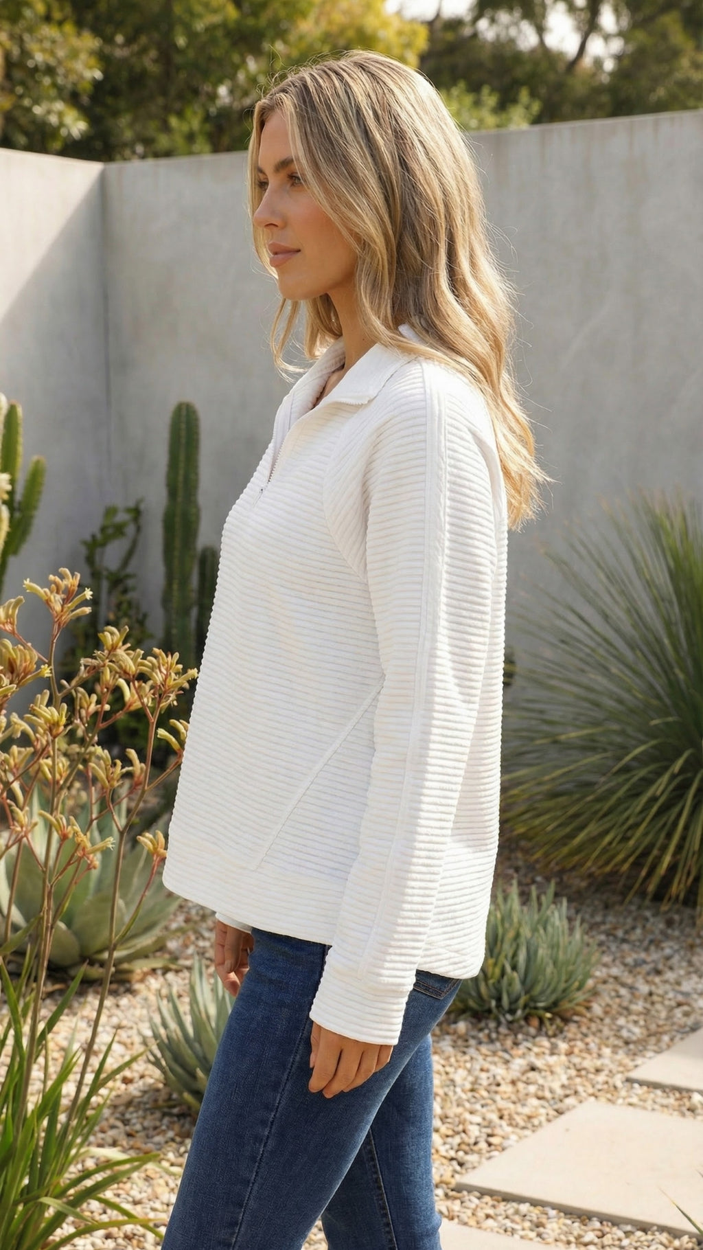 Women's Ribbed Quarter Zip Knit Sweater Pullover
