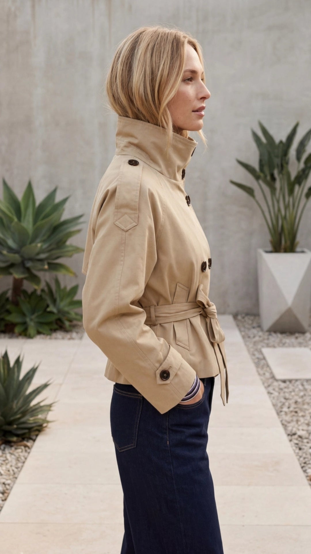 Women's Short Trench Jacket Double Breasted