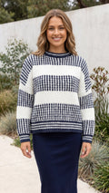 Women's Striped Knit Sweater Pullover with Crew Neck