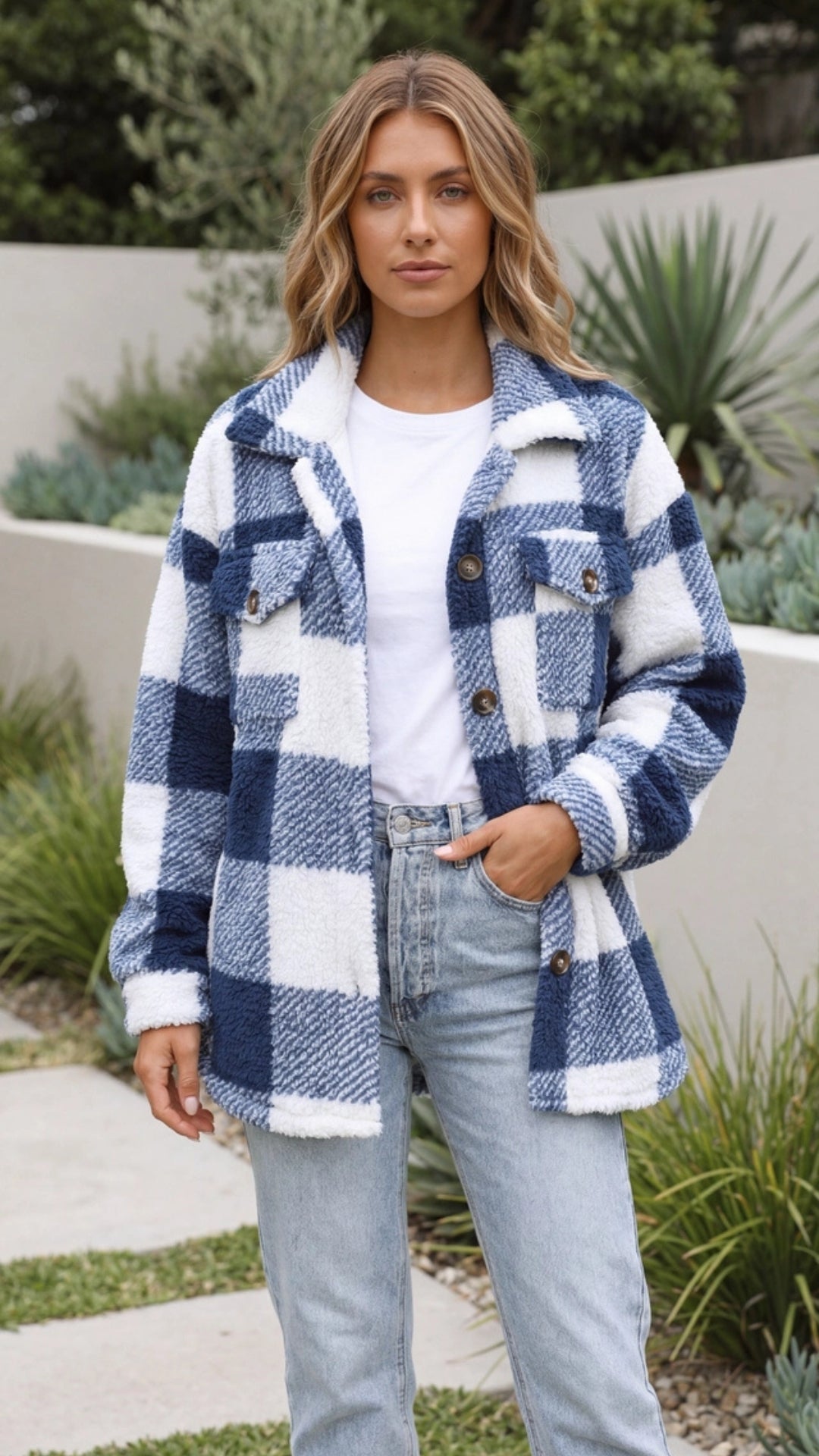 Women's Warm Oversized Checked Jacket