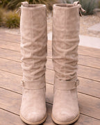 Women's Suede Look Knee High Boots | Side Zip with Buckle Detail