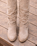 Women's Suede Look Knee High Boots | Side Zip with Buckle Detail
