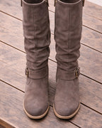 Women's Suede Look Knee High Boots | Side Zip with Buckle Detail