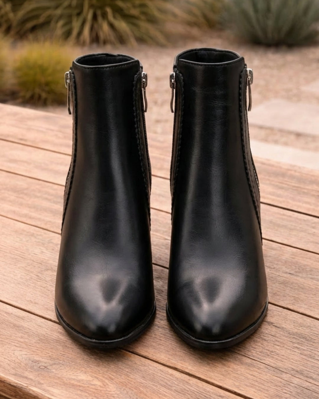 Women's Heeled Ankle Boots | Block Heel Side Zip Round Toe Booties