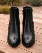 Women's Heeled Ankle Boots | Block Heel Side Zip Round Toe Booties