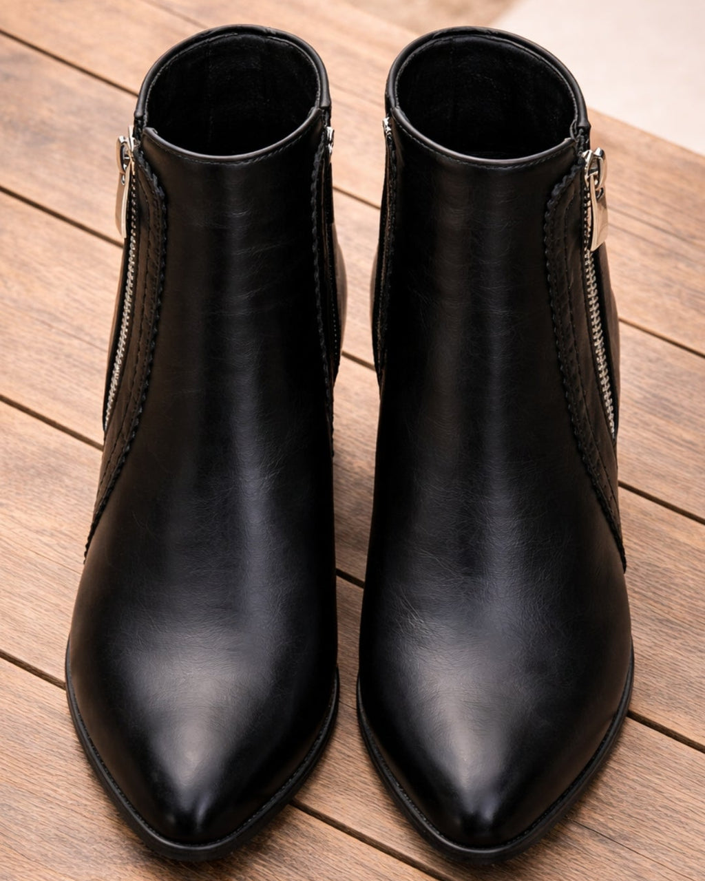 Women's Heeled Ankle Boots | Block Heel Side Zip Round Toe Booties