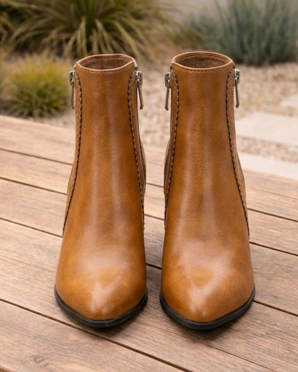 Women's Heeled Ankle Boots | Block Heel Side Zip Round Toe Booties