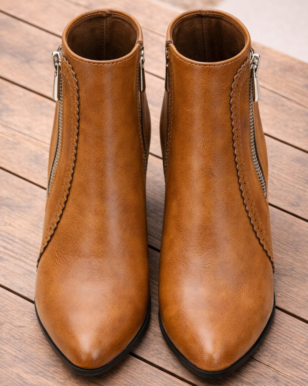 Women's Heeled Ankle Boots | Block Heel Side Zip Round Toe Booties