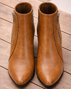 Women's Heeled Ankle Boots | Block Heel Side Zip Round Toe Booties