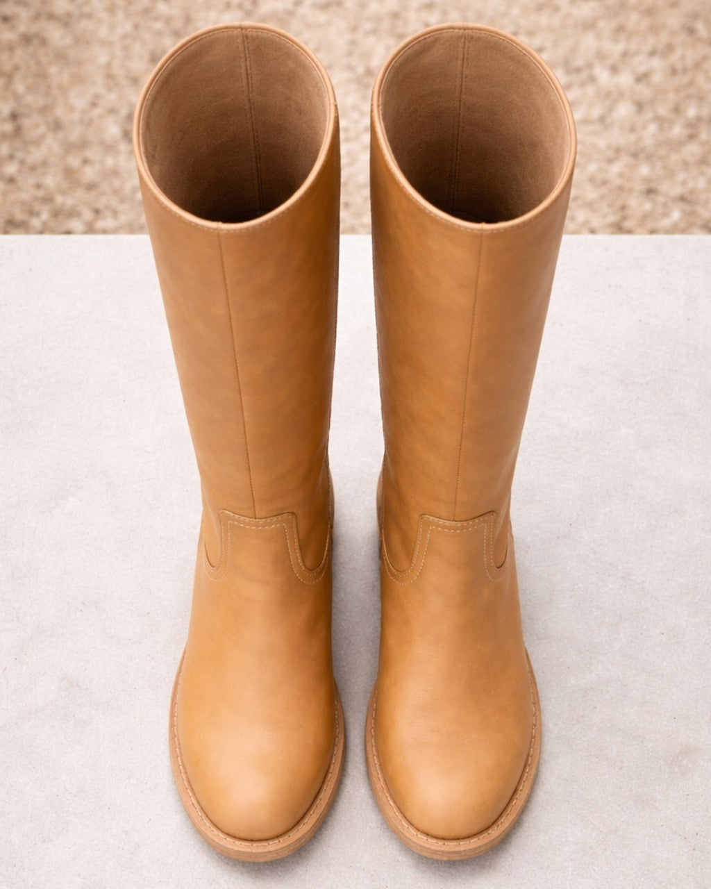 Women's Knee High Boots | Block Heel Round Toe Faux Leather Booties