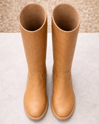 Women's Knee High Boots | Block Heel Round Toe Faux Leather Booties