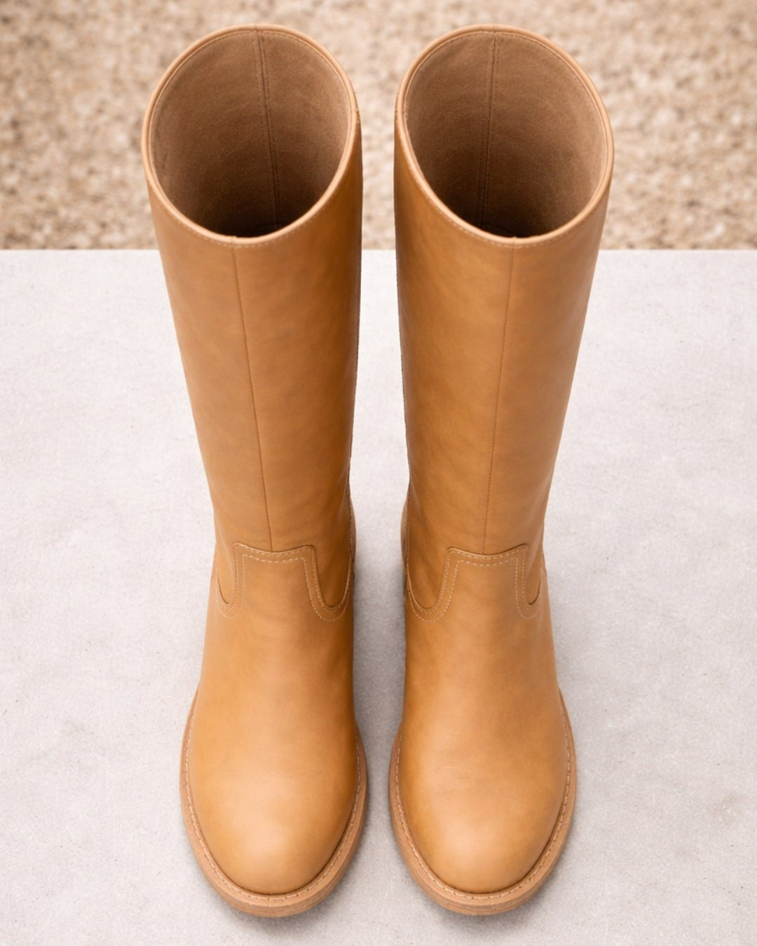 Women's Knee High Boots | Block Heel Round Toe Faux Leather Booties