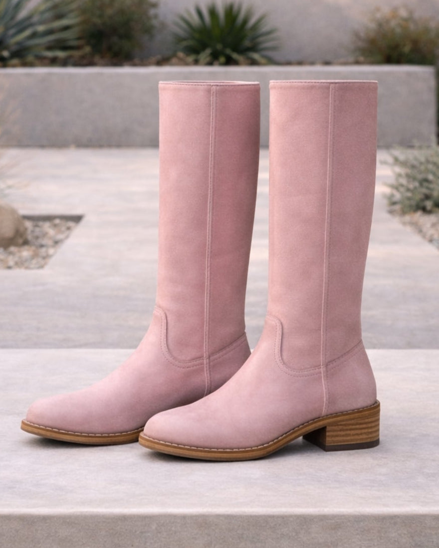 Women's Knee High Boots | Block Heel Round Toe Faux Leather Booties