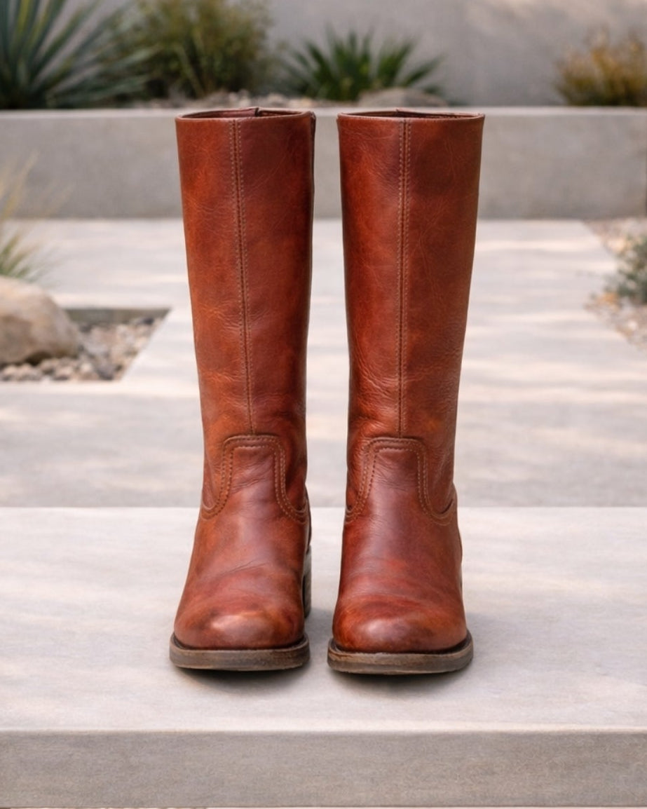 Women's Knee High Boots | Block Heel Round Toe Faux Leather Booties