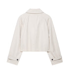 Women's Cropped Collared Jacket with Button Front and Pockets