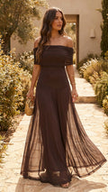 Fit and Flare Off Shoulder Maxi Dress