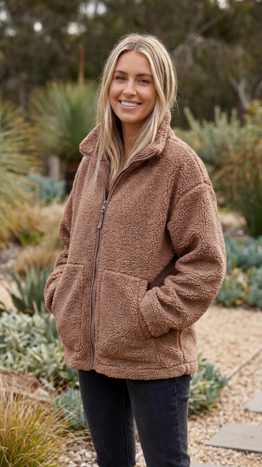 Womens Fleece Teddy Sherpa Zip Up Oversized Jacket