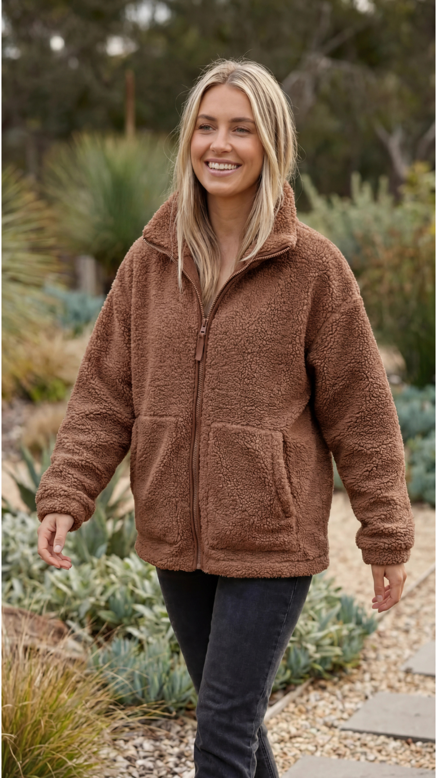 Womens Fleece Teddy Sherpa Zip Up Oversized Jacket