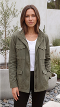 Women's Lightweight Zip Up Utility Cargo Jacket With Adjustable Waist