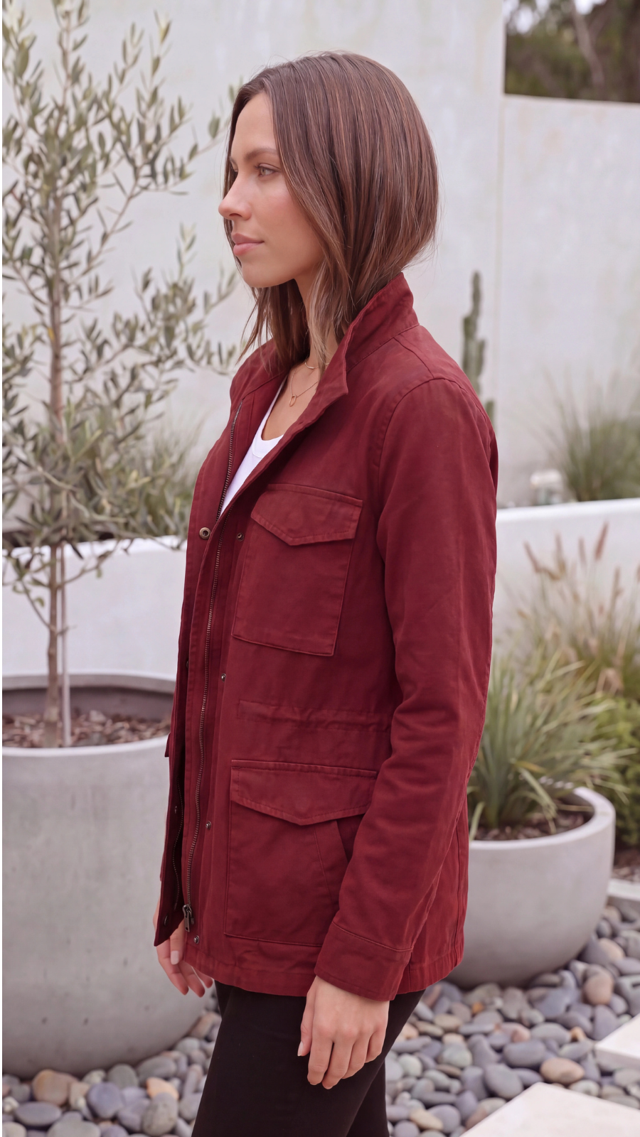 Women's Lightweight Zip Up Utility Cargo Jacket With Adjustable Waist