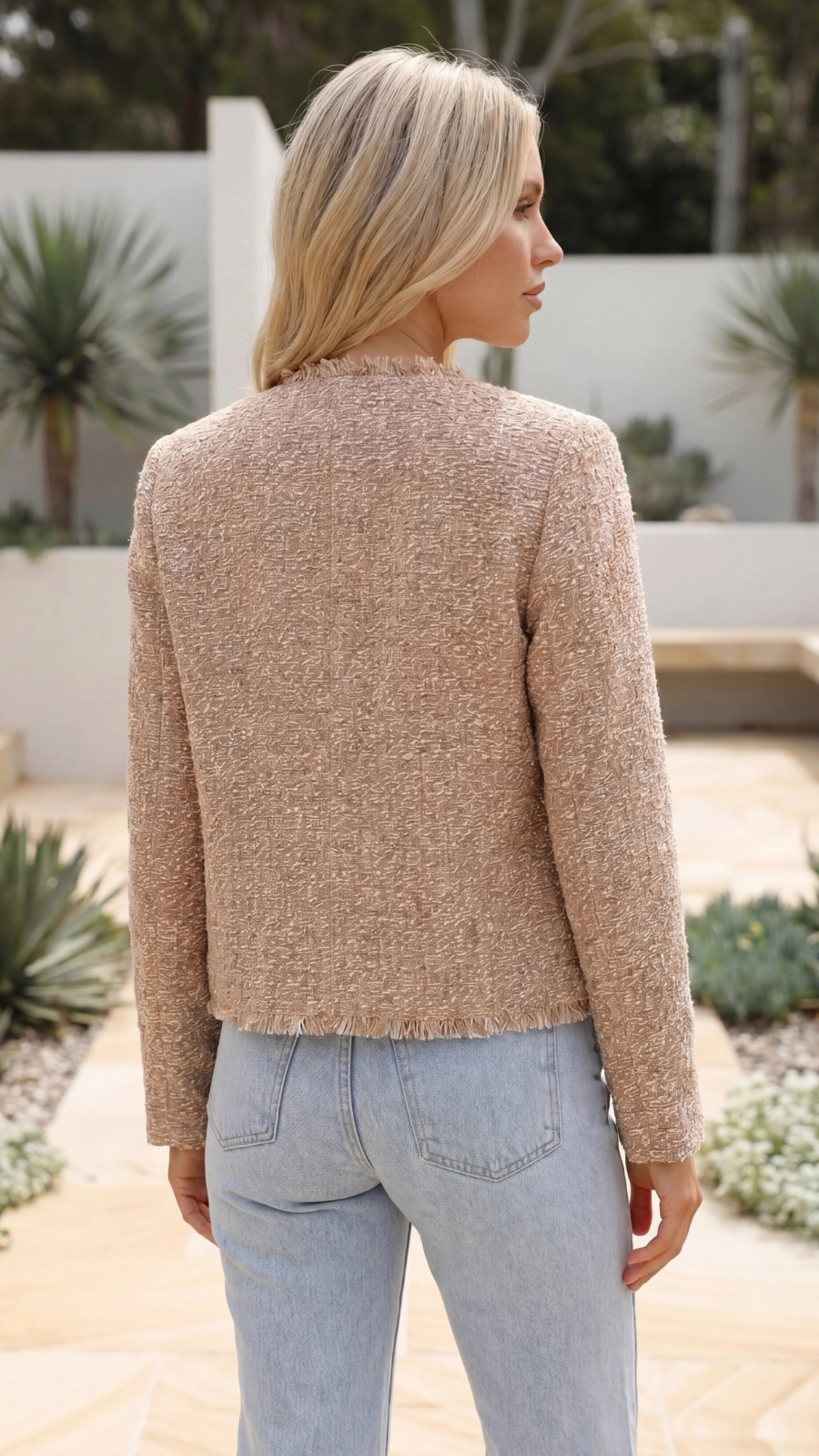 Women's Cropped Tweed Jacket with Pockets