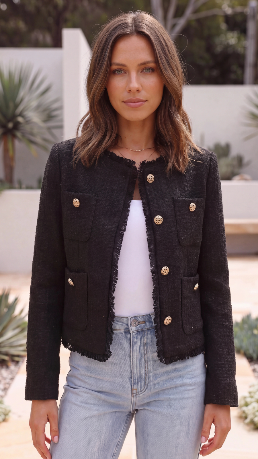 Women's Cropped Tweed Jacket with Pockets