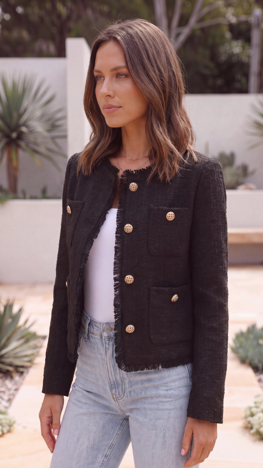 Women's Cropped Tweed Jacket with Pockets