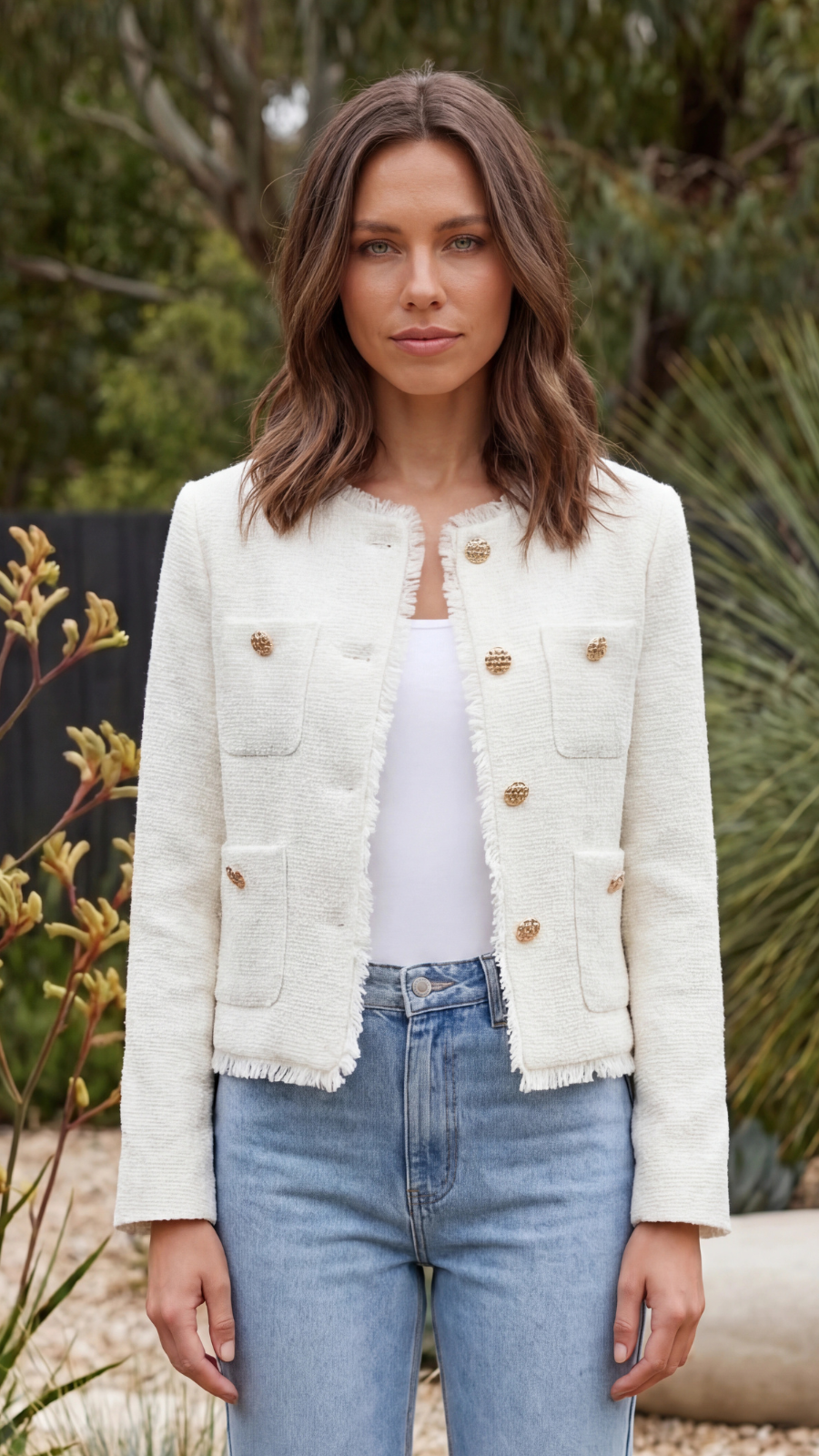 Women's Cropped Tweed Jacket with Pockets