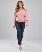 Women's Off-Shoulder Knit Jumper with Asymmetric Hem