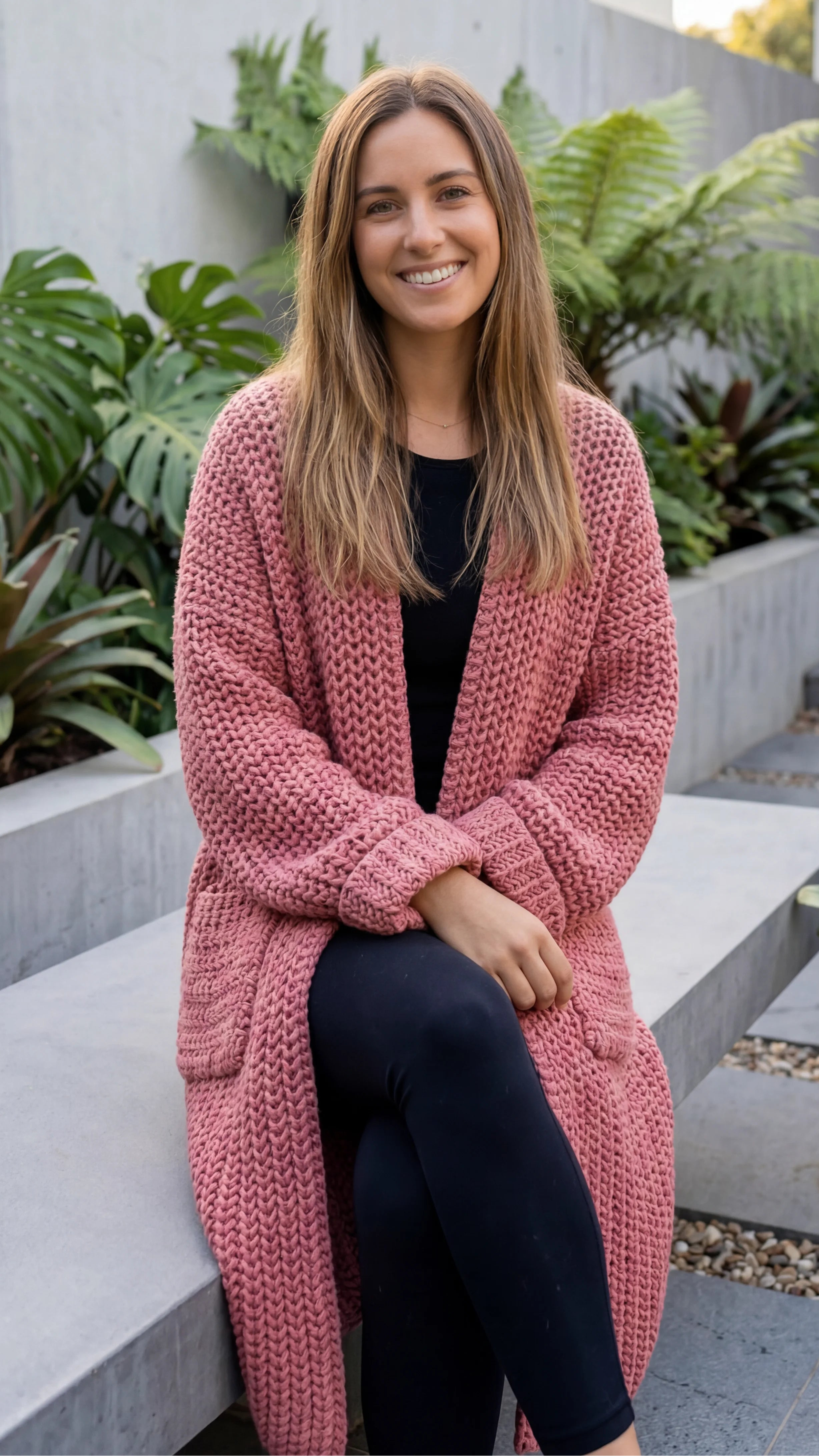 Women's Open Front Knit Long Cardigan With Pockets