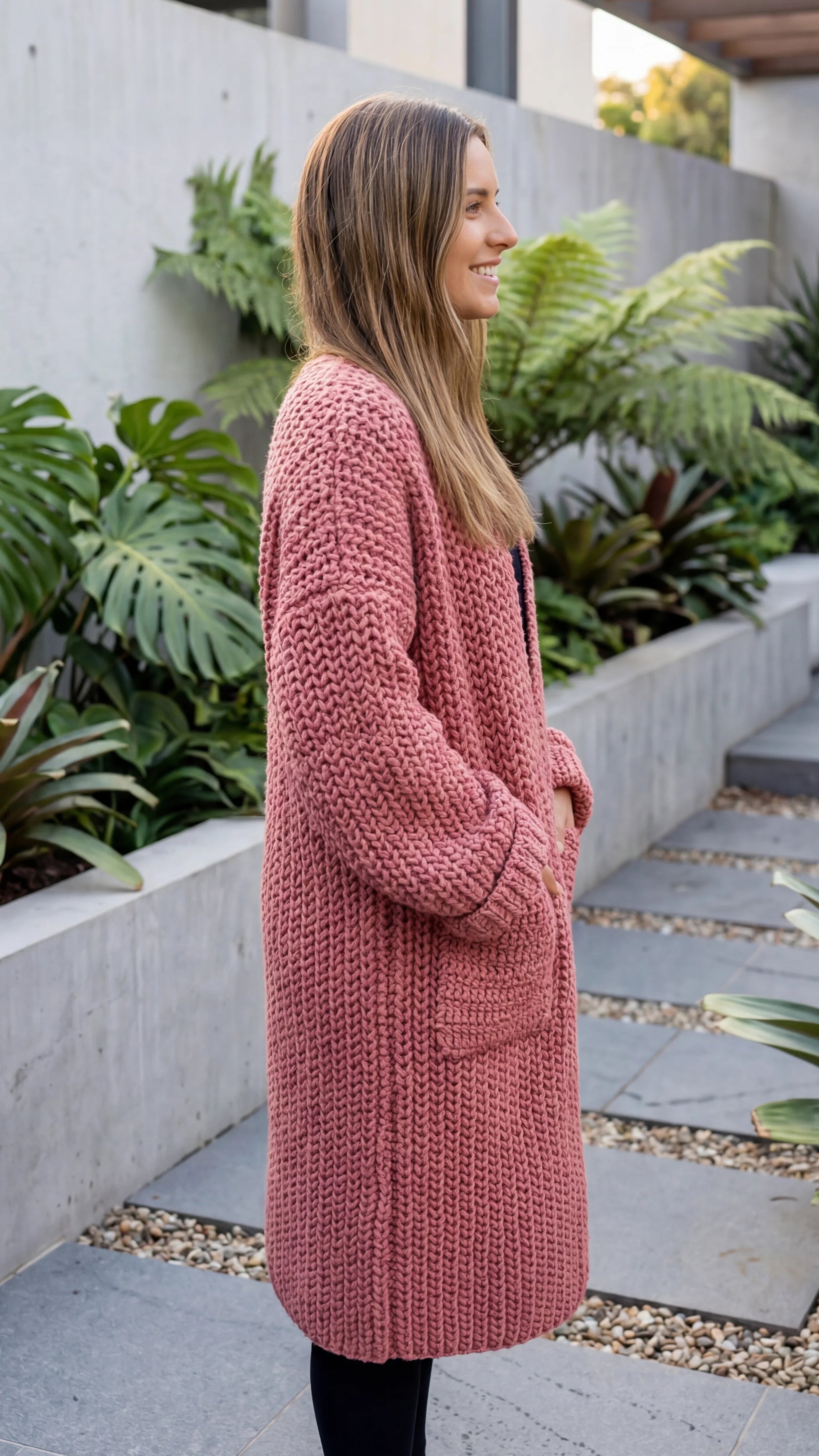 Women's Open Front Knit Long Cardigan With Pockets