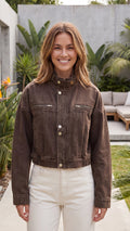 Women's High Collar Utility Cropped Bomber Jacket