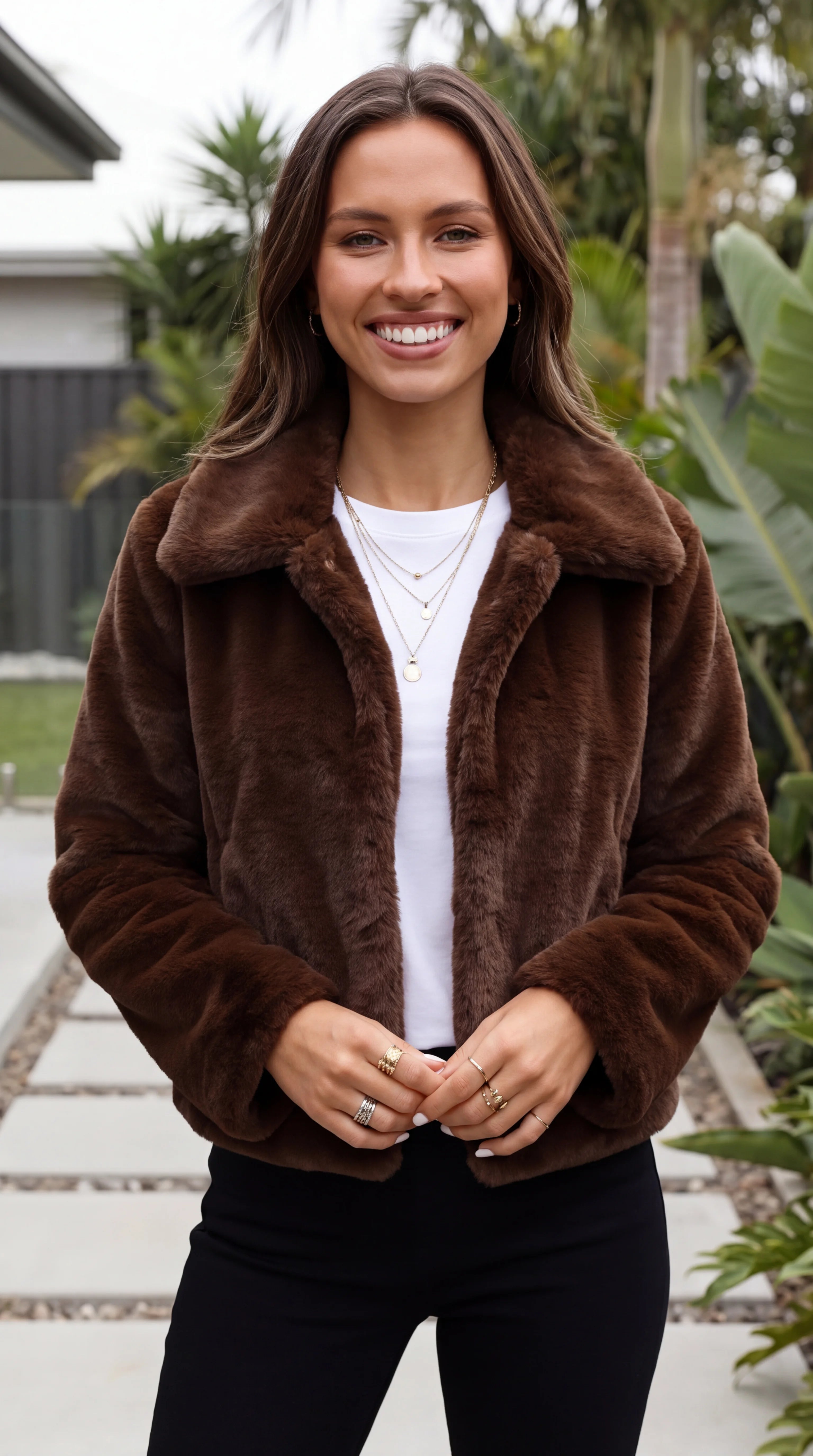 Women's Lapel Collar Faux Fur Winter Jacket
