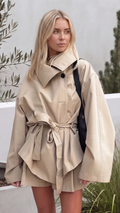 Women's Beige Belted Wrap Cropped Trench Jacket