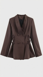 Women's Brown Double Breasted Lace Up Long Tailored Blazer